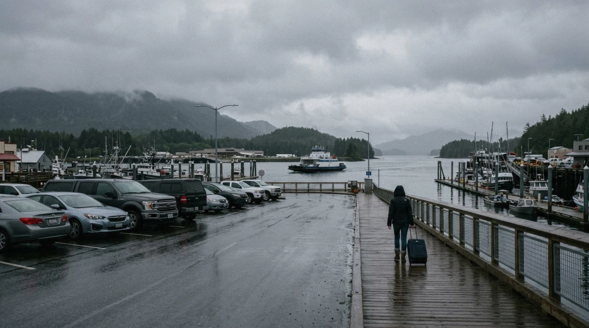 The Tongass Avenue waterfront by the airport ferry landing in Ketchikan, where to stay before an early flight